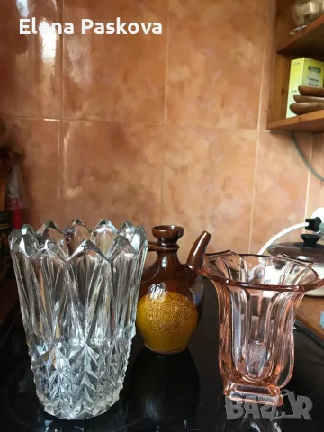 вази масивно стъкло бяла и розово и стомна керамика, снимка 5 - Вази - 55831269