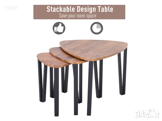 НОВИ! Комплект 3 броя холни маси модерен дизайн МДФ и стомана, снимка 2 - Маси - 50540965