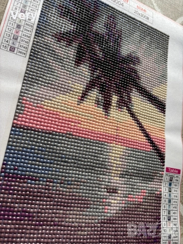 Ръчно налепен диамантен гоблен ,,Палма и плаж с залез” с р.р  20х30см!, снимка 2 - Гоблени - 52911775