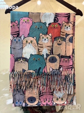 Шал Кашмир с Котки , снимка 4 - Шапки - 20048160