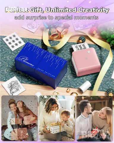 Принтер Phomemo P2S, мини термален принтер за смартфон, Bluetooth, 3 ролки хартия, снимка 2 - Принтери, копири, скенери - 48848805