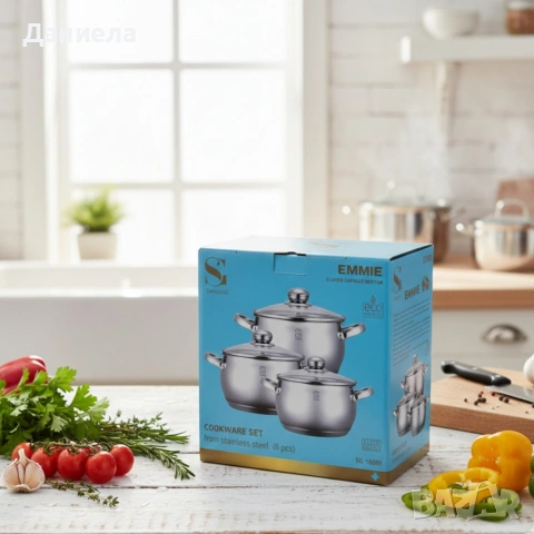 Комплект тенджери Swissgold EMMIE (SG-18099) – 3 броя с 5-слойно капсуловано дъно, снимка 4 - Съдове за готвене - 53057805