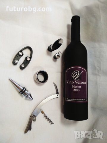 Комплект от 5 аксесоара за вино - във форма на бутилка., снимка 5 - Подаръци за мъже - 31783376