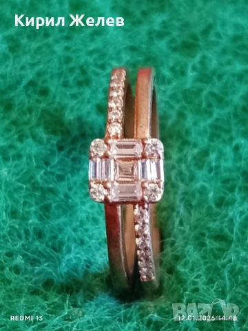 Сребърен пръстен с покритие от розово злато инкрустирани с кристали много красив 52758, снимка 4 - Пръстени - 53073354