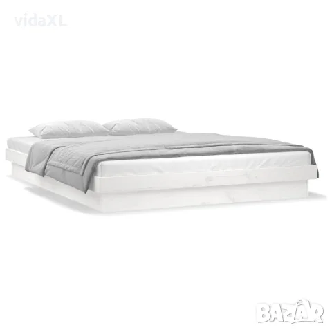 vidaXL LED рамка за легло бяла 140x190 см масивно дърво, снимка 5 - Спални и легла - 56147944