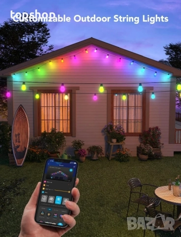 Govee S14, 14,6 метра H7015 RGBIC външни светлини с 15 димируеми LED крушки, водоустойчиви IP65..., снимка 3 - Лампи за стена - 51595282