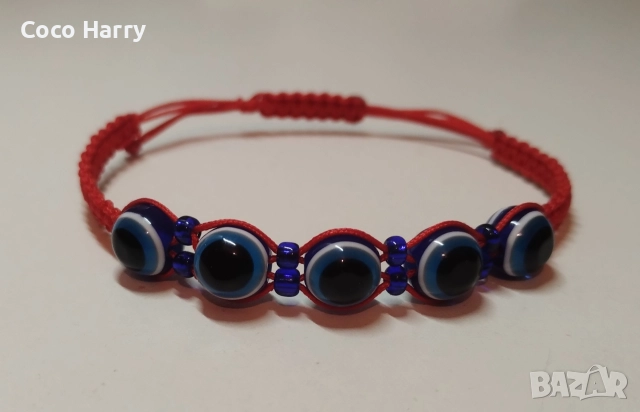 Гривна макраме,със синьо око,ръчна изработка, снимка 2 - Гривни - 52996478