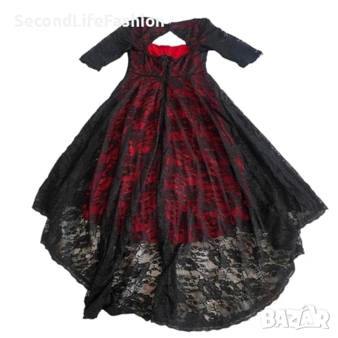 Уникална рокля от вискозна дантела Junona, салса червено-черна размер M със златен колан, снимка 8 - Рокли - 53221758