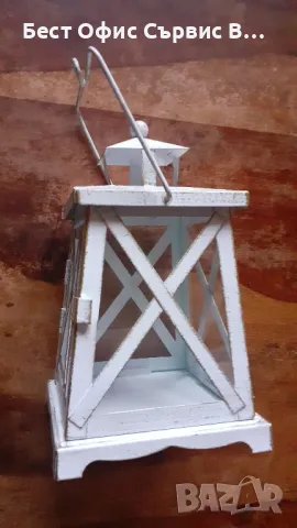 фенер метален ретро антикварен, за свещ кандило или други, метал и стъкло, бял, снимка 3 - Антикварни и старинни предмети - 48658478