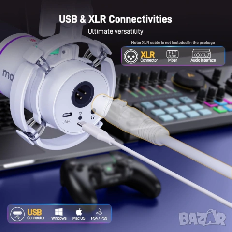 Микрофон RGB комплект с стойка за стрийминг MAONO PD200XS USB/XLR - ЧИСТО НОВ, снимка 15 - Микрофони - 54102731