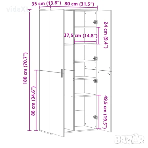 vidaXL Висок шкаф, сонома дъб, 80x35x180 см, инженерно дърво, снимка 10 - Шкафове - 56146799