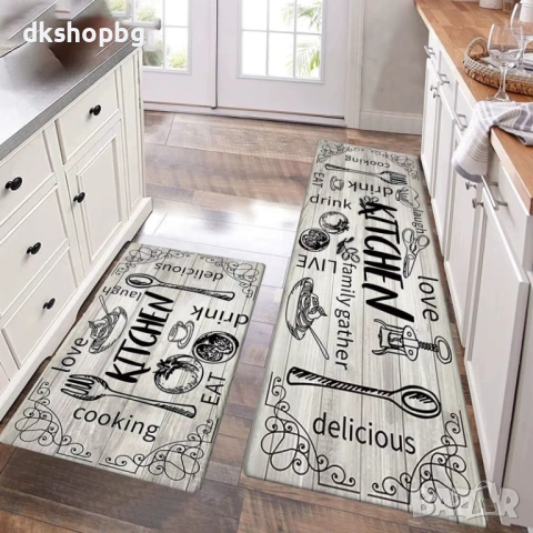 4580 Комплект кухненски килими от 2 части: 40x60см и 40x120см, устойчив полиестер, снимка 4 - Пътеки - 54291976