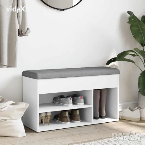 vidaXL Пейка за обувки, бяла, 82x32x45,5 см, инженерно дърво, снимка 3 - Маси - 56148149