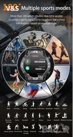 смарт часовник за туризъм с водоустойчив фенер, Черен, AMOLED сензорен екран 1,43", Резолюция 466, снимка 10 - Мъжки - 48304074