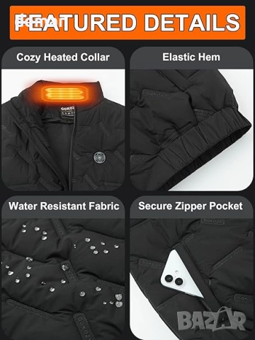 Мъжка отопляема жилетка Gokozy с 12V 20000mah батерия, 20W бързо зареждане и 15 зони на отопление, L, снимка 4 - Якета - 51908439