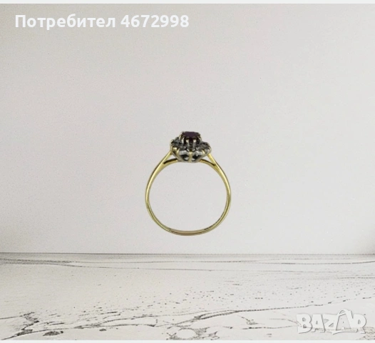 Златен пръстен с диаманти и рубин 14к, снимка 6 - Пръстени - 53266127