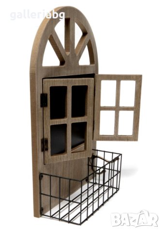Декоративна закачалка с форма на прозорец с метално кошче, снимка 3 - Декорация за дома - 40439378