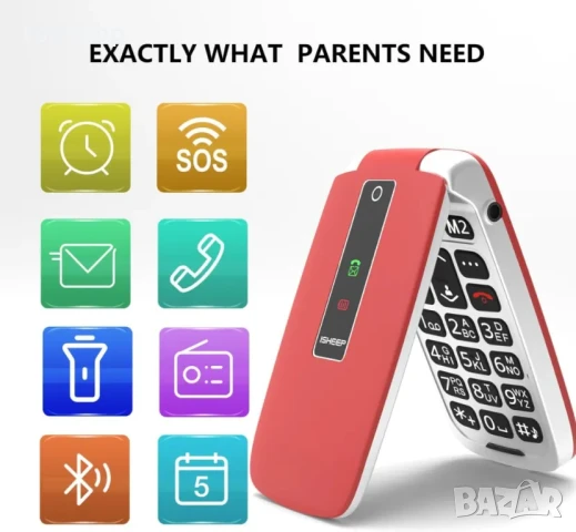 НОВ, запечатан isheep SF213 GSM разгъващ се мобилен телефон за възрастни, отключен с големи бутони.., снимка 4 - Motorola - 50555742