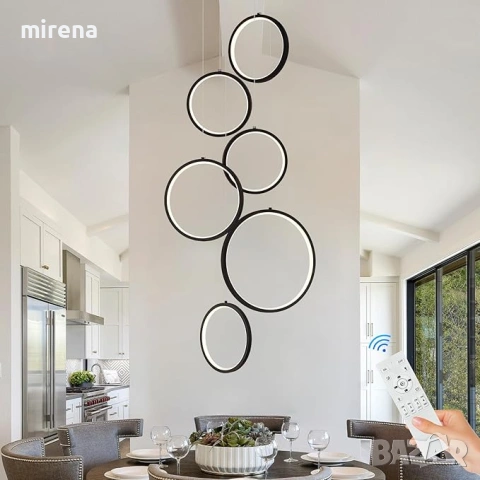 6-пръстенов кръг ринг модерен лед LED полилей за висок таван, димируем, снимка 2 - Лампи за таван - 53224962