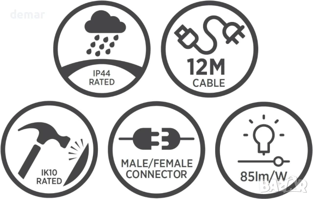 Bright Source 110V 6 броя LED осветителни тела за обекти 12 м, 4000K студено бяло, IP44 и IK10, снимка 5 - Лед осветление - 50942498