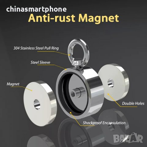 Магнит за магнитен риболов 94мм ДВУСТРАНЕН сила 2x490kg, снимка 12 - Въдици - 38097537