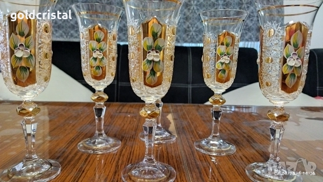 позлатени кристални чаши Бохемия Чехословакия , снимка 6 - Антикварни и старинни предмети - 52935863