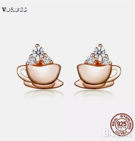 VOROCO 925 сребърни обици чашка , снимка 1