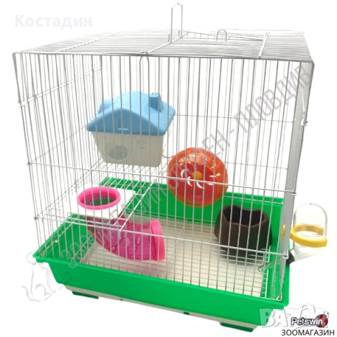 Клетка за Хамстер - 34.5см/28см/37см - с Аксесоари - Зелена Разцветка