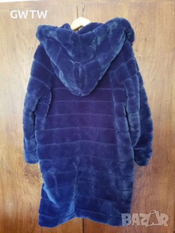 Isolde еко косъм чинчила тъмно синьо дълго яке, снимка 5 - Якета - 51795133