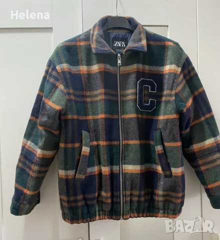Карирано палто / яке тип бомбър ZARA с буква "C"  размер  9-10 , 140 см