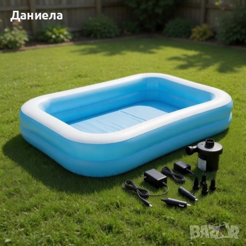 Надуваем семеен басейн 200x150 см + компактна електрическа помпа, снимка 2 - Басейни и аксесоари - 54286217