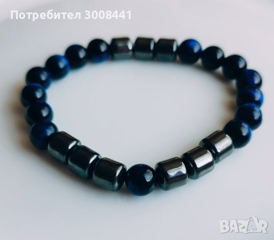 Мъжка гривна - синьо Тигрово око и Хематит