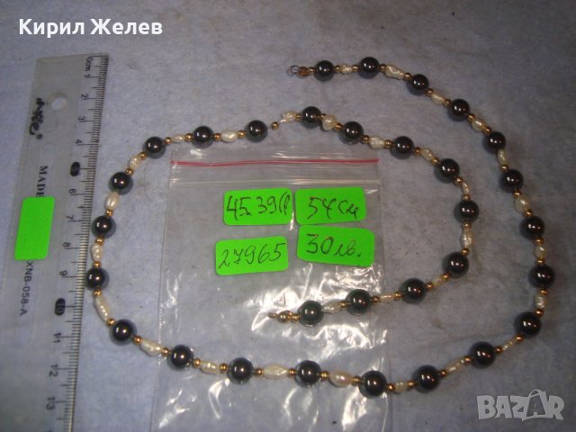 ФИНО КОЛИЕ с ШЛИФОВАН ХЕМАТИТ ТОПЧЕТА и ЕСТЕСТВЕНИ РЕЧНИ ПЕРЛИ и ЗЛАТИСТИ МЪНИСТА 27965, снимка 2 - Колиета, медальони, синджири - 37127977