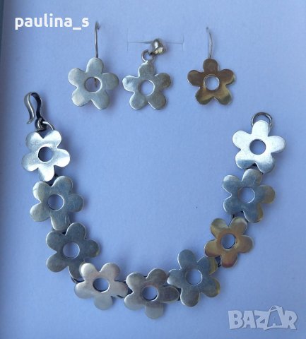Комплект от сребърни бижута - цветя проба 925 , снимка 2 - Бижутерийни комплекти - 37375218