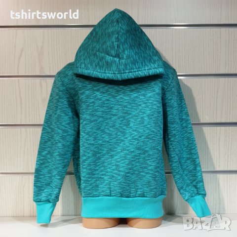 Нов детски изчистен суичър в цвят зелен меланж с качулка, снимка 6 - Детски анцузи и суичери - 38173836