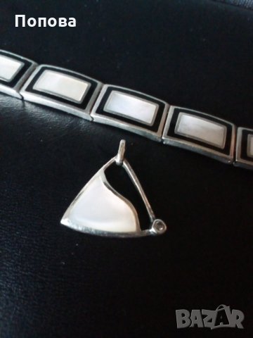 Дизайнерски сребърен масивен лот  с оникс и седеф /гривна и медальон/, снимка 11 - Бижутерийни комплекти - 31968256