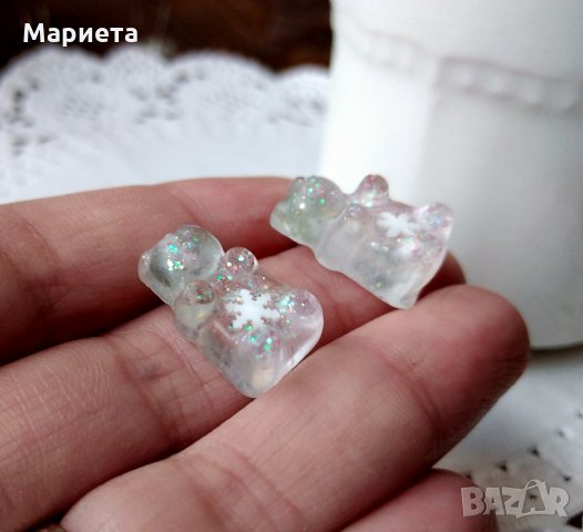 Обеци Желирани Мечета Снежинки Зимни Обеци Обеци от смола Ръчна Изработка Обици Бижута от смола , снимка 3 - Обеци - 30823749