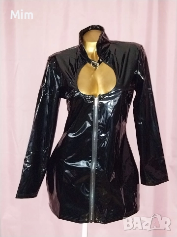 3XL Черна еластична рокля от лак/ винил /, снимка 4 - Рокли - 52863027