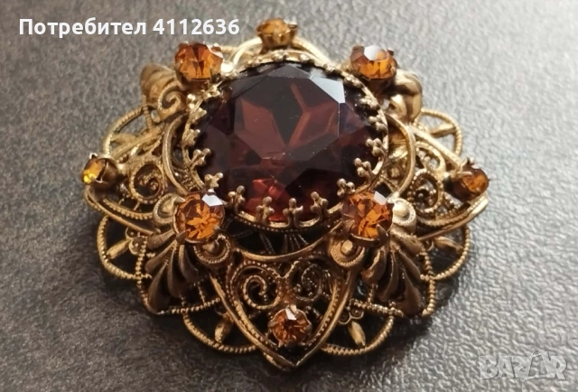 Винтидж чешка брошка с цитриново стъкло от 50-те