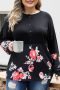 Дамскa черна блуза с дълъг ръкав и принт на цветя, макси размери, снимка 1 - Блузи с дълъг ръкав и пуловери - 44742605