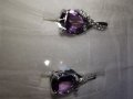 Елегантни Сребърни Обеци 925 с Натурален лилав Аметист (Amethyst) и странични камъни Циркони, снимка 6