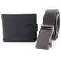 Мъжки комплект колан и портфейл естествена кожа в черно, снимка 1