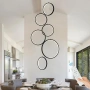 6-пръстенов кръг ринг модерен лед LED полилей за висок таван, димируем, снимка 2