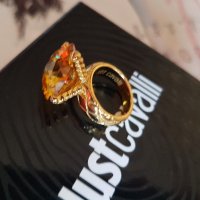 Just Cavalli-оригинален нов,18к.позлатен пръстен със естествен цитрин, снимка 3 - Пръстени - 35373774