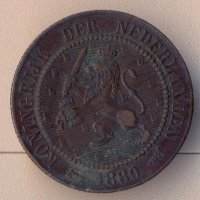 Кралство Нидерландия 2 1/2 цента 1880 година , снимка 1 - Нумизматика и бонистика - 30151278