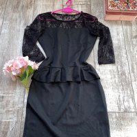 Страхотна черно къса парти коктейлна   рокля пеплум дантела , снимка 5 - Рокли - 37293117
