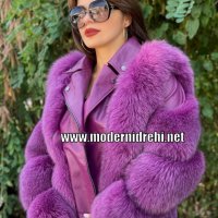 Луксозно дамско палто естествен косъм лисица и естествена кожа код 43, снимка 1 - Якета - 33846467
