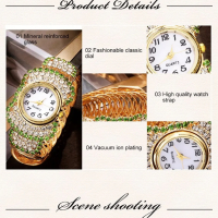 Комплект луксозен дамски кварцов часовник с кристали +бижута Relogio Feminino, снимка 8 - Дамски - 44804691