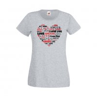 Дамска тениска Свети Валентин Love Word Heart, снимка 3 - Тениски - 35648244