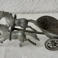 Колесница с 2 коня, кон, стара фигура статуетка пластика украса, снимка 2 - Статуетки - 40728824